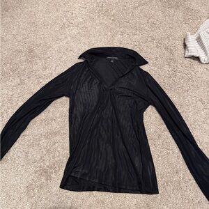 Banana Republic Black Sheer Collared Blouse